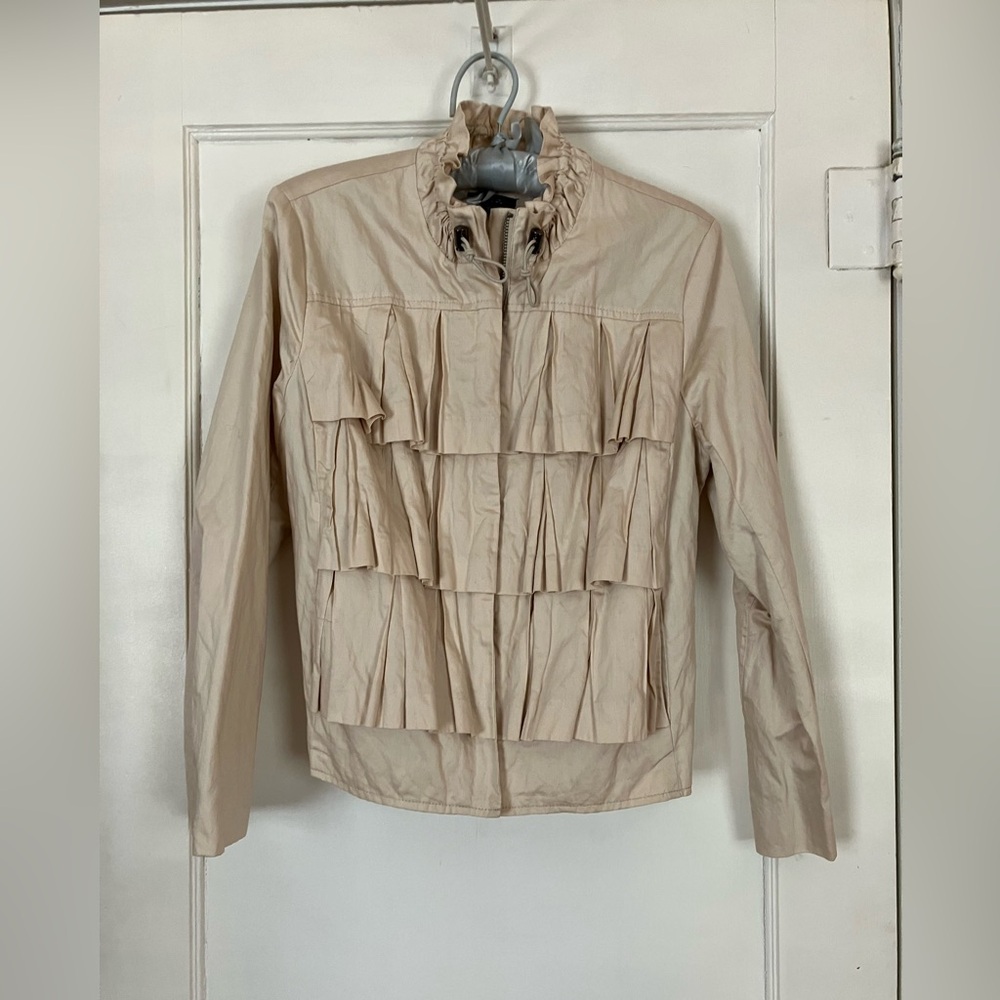 Women’s cute decorative jacket, like New, beige / off white - size Petite Medium